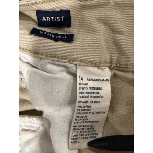 American Eagle Khaki Flare Artist Pants 14 Y2K Boho Stretch Minimalist Soft - Picture 6 of 11